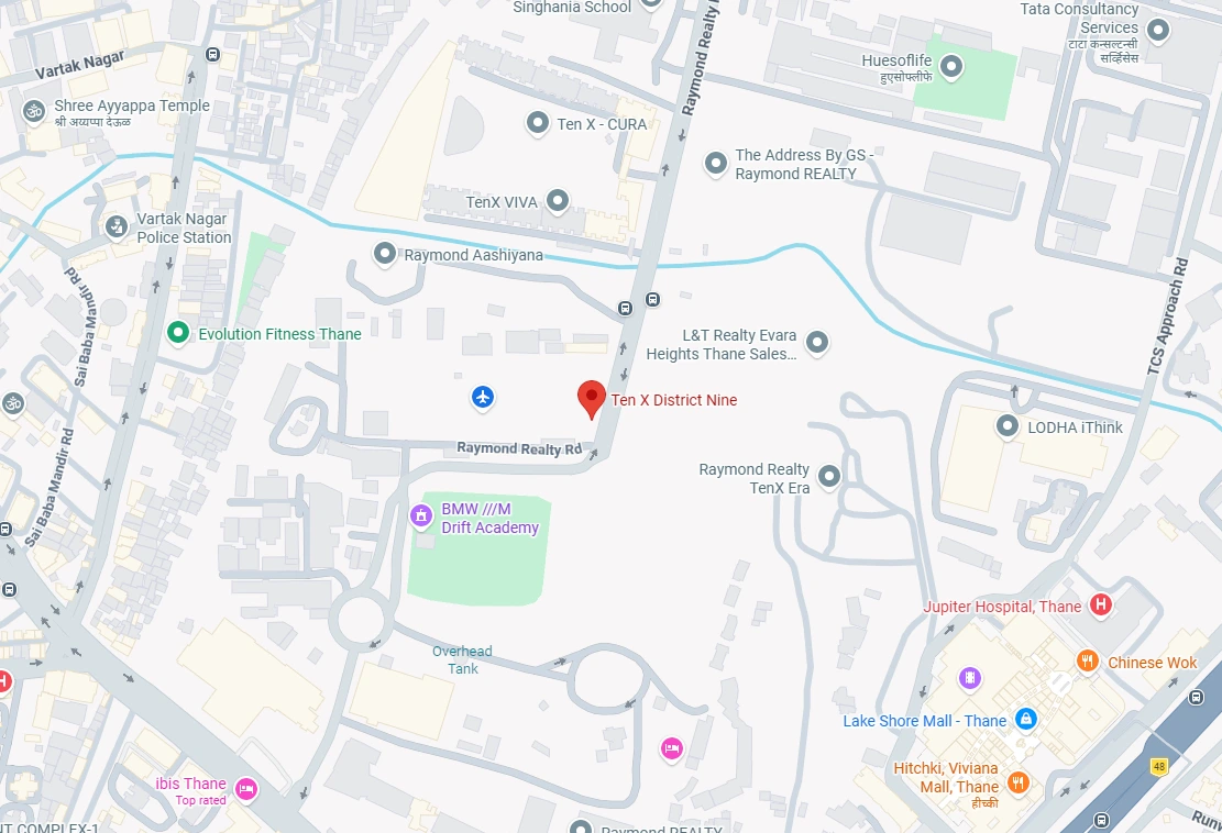 Raymond Ten X District 9 location map - Pokhran Road 1, JK Gram, Thane