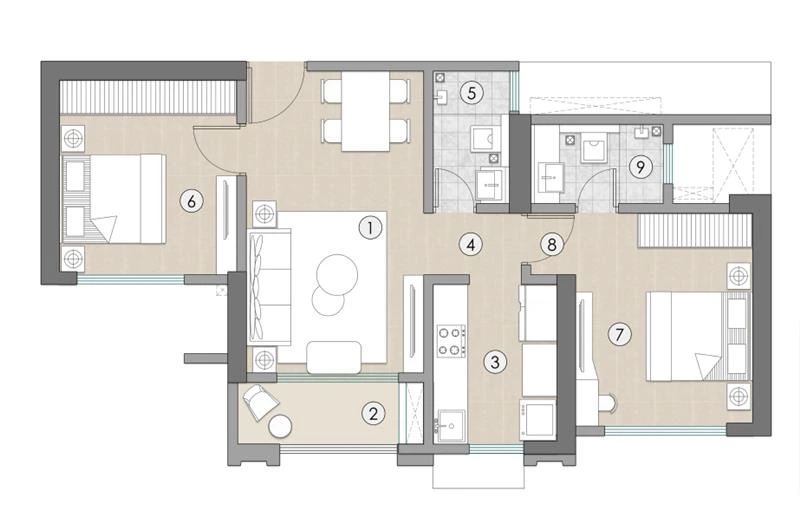 2 BHK Natura floor plan – 632 sq.ft. at Raymond Ten X District 9